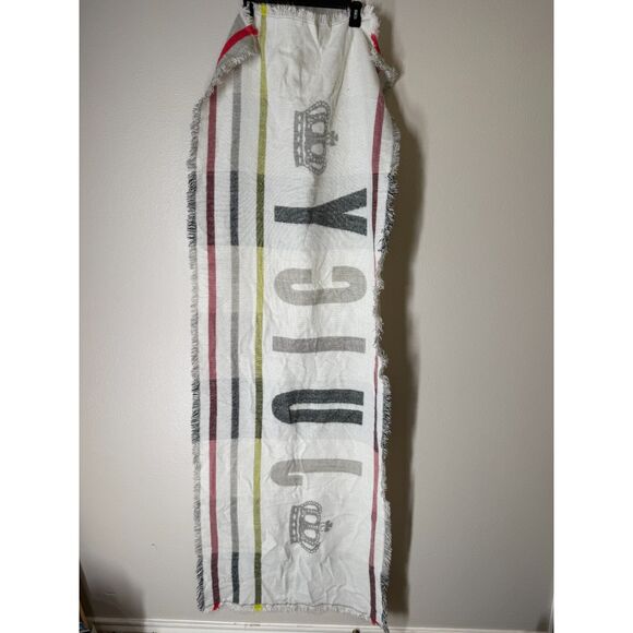 Juicy Couture Fringe Blanket Scarf Wrap One Size Crown Spell Out Logo - Picture 2 of 7